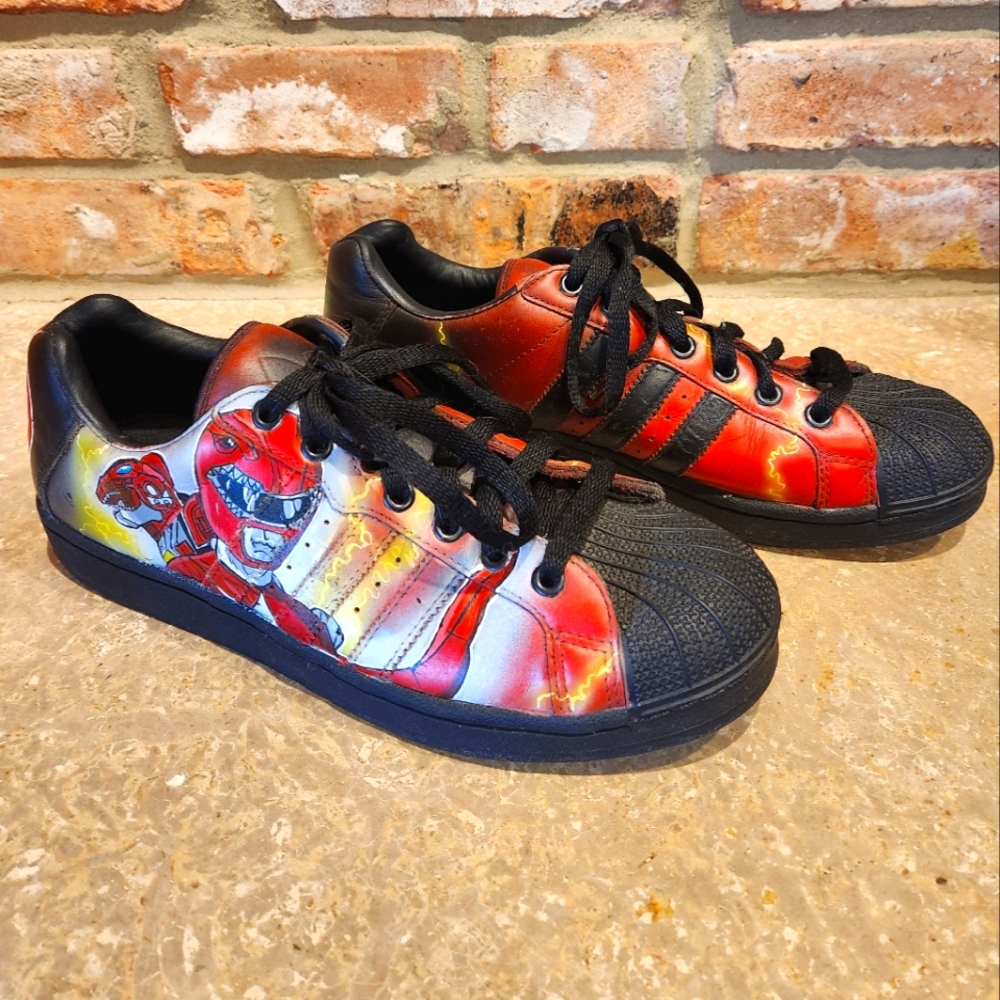 Custom Vintage Handpainted Power Rangers Adidas Superstars - Size 8 Men's